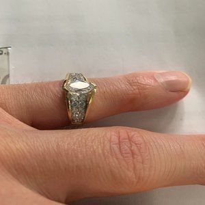 Diamonique 1Ct. Marquise w/ Pave Ring, 14K Gold